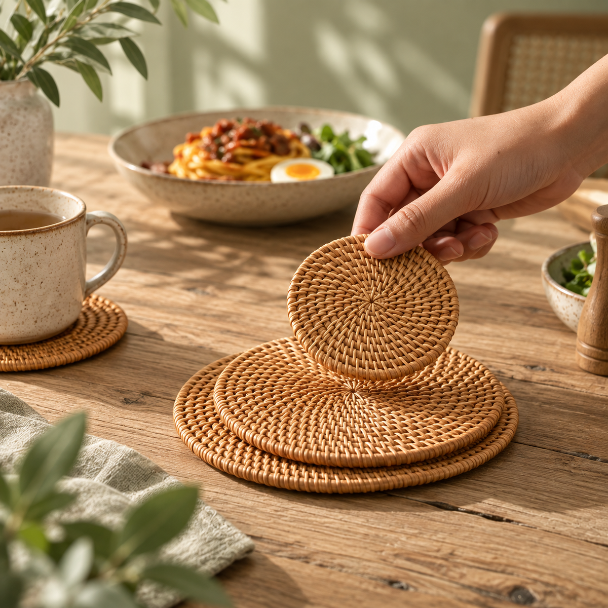 Woven Rattan Coaster Set