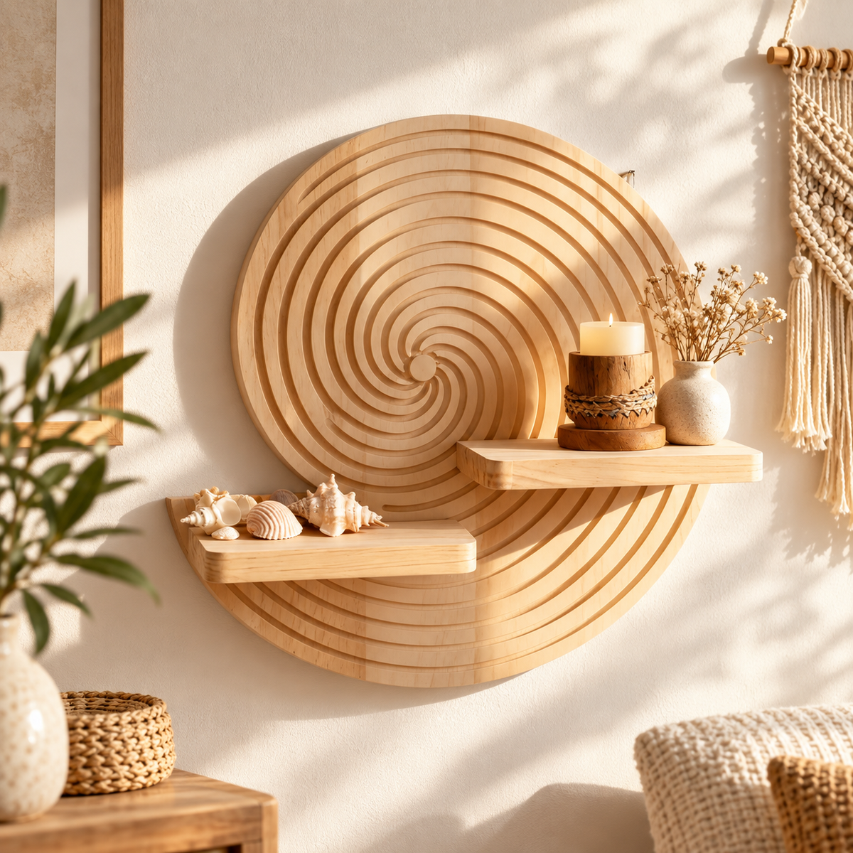 Spiral Wood Floating Shelf