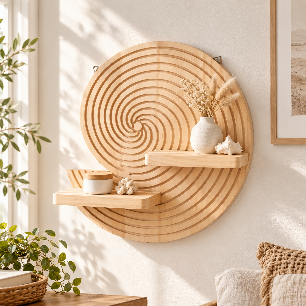 Spiral Wood Floating Shelf