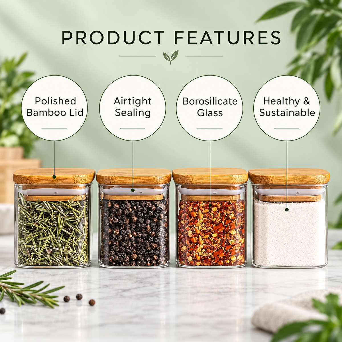 5oz Glass Spice Jar Set with Bamboo Lids