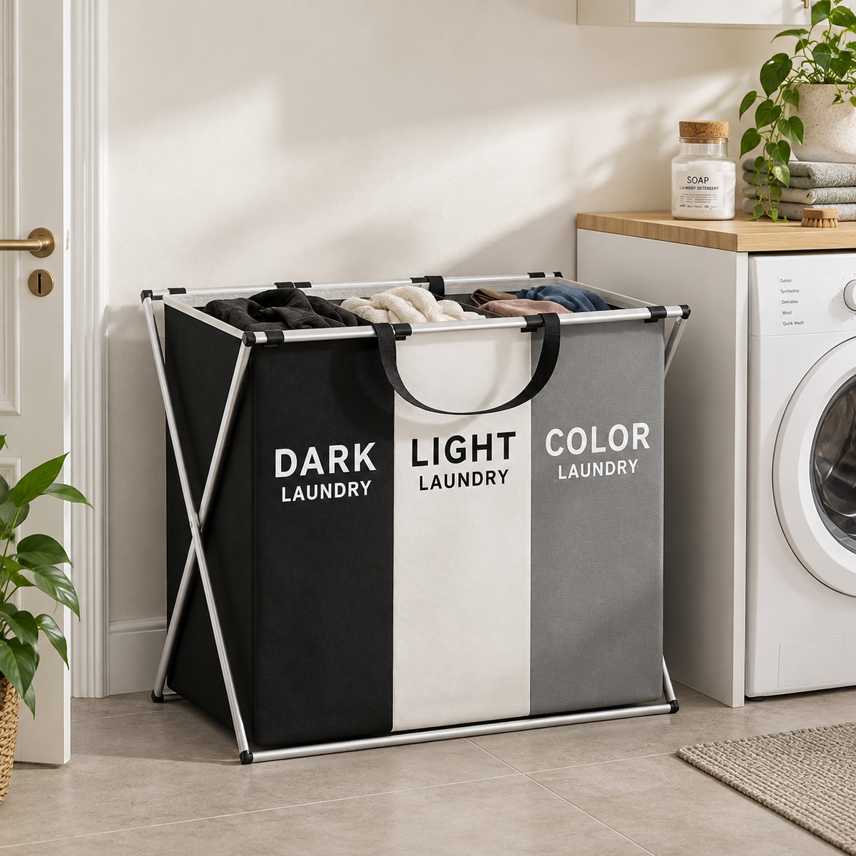 3-Section Foldable Laundry Hamper
