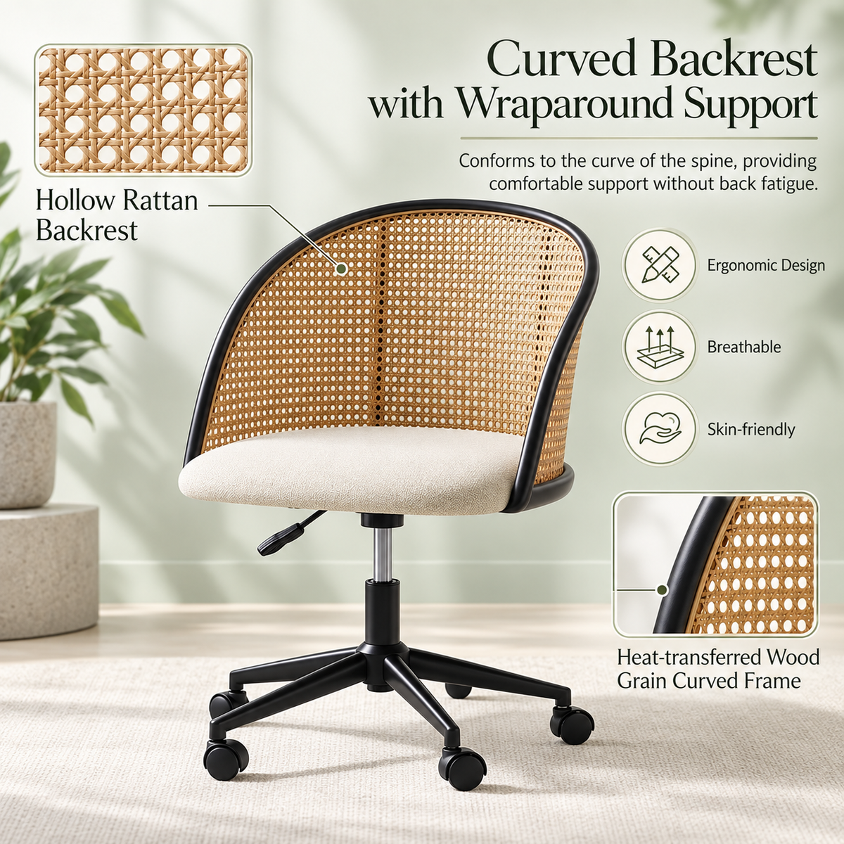 Rattan Office Desk Chair