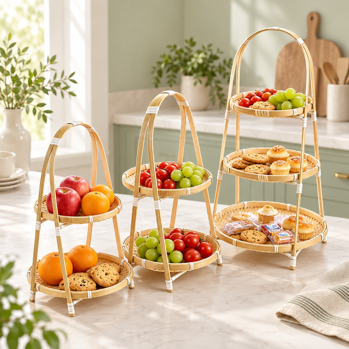 Tiered Bamboo Basket Stand