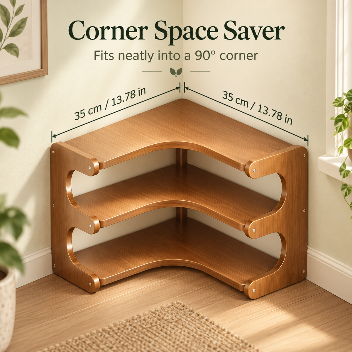 Natural Bamboo Corner Shelf Organizer