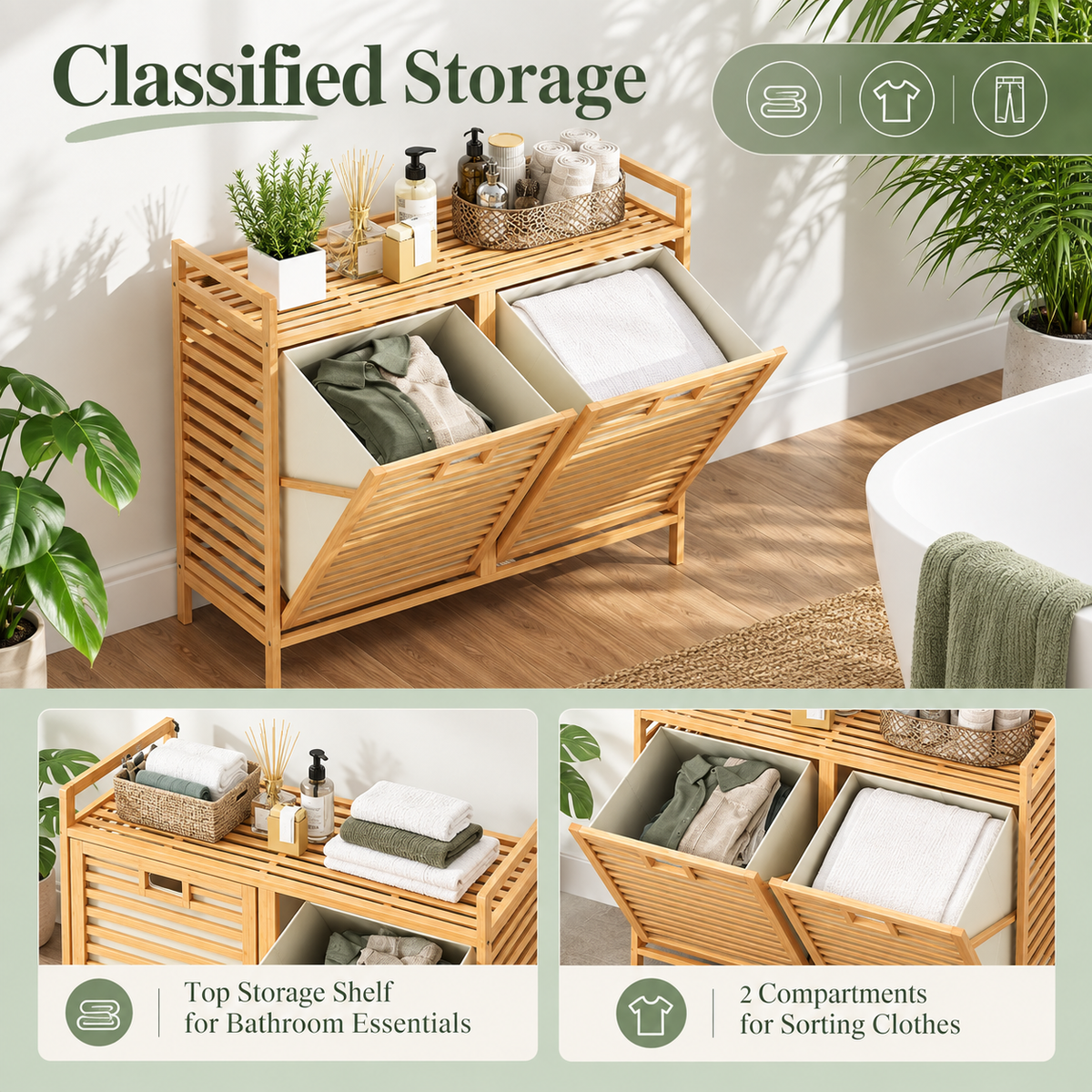 Bamboo Tilt-Out Laundry Hamper Cabinet