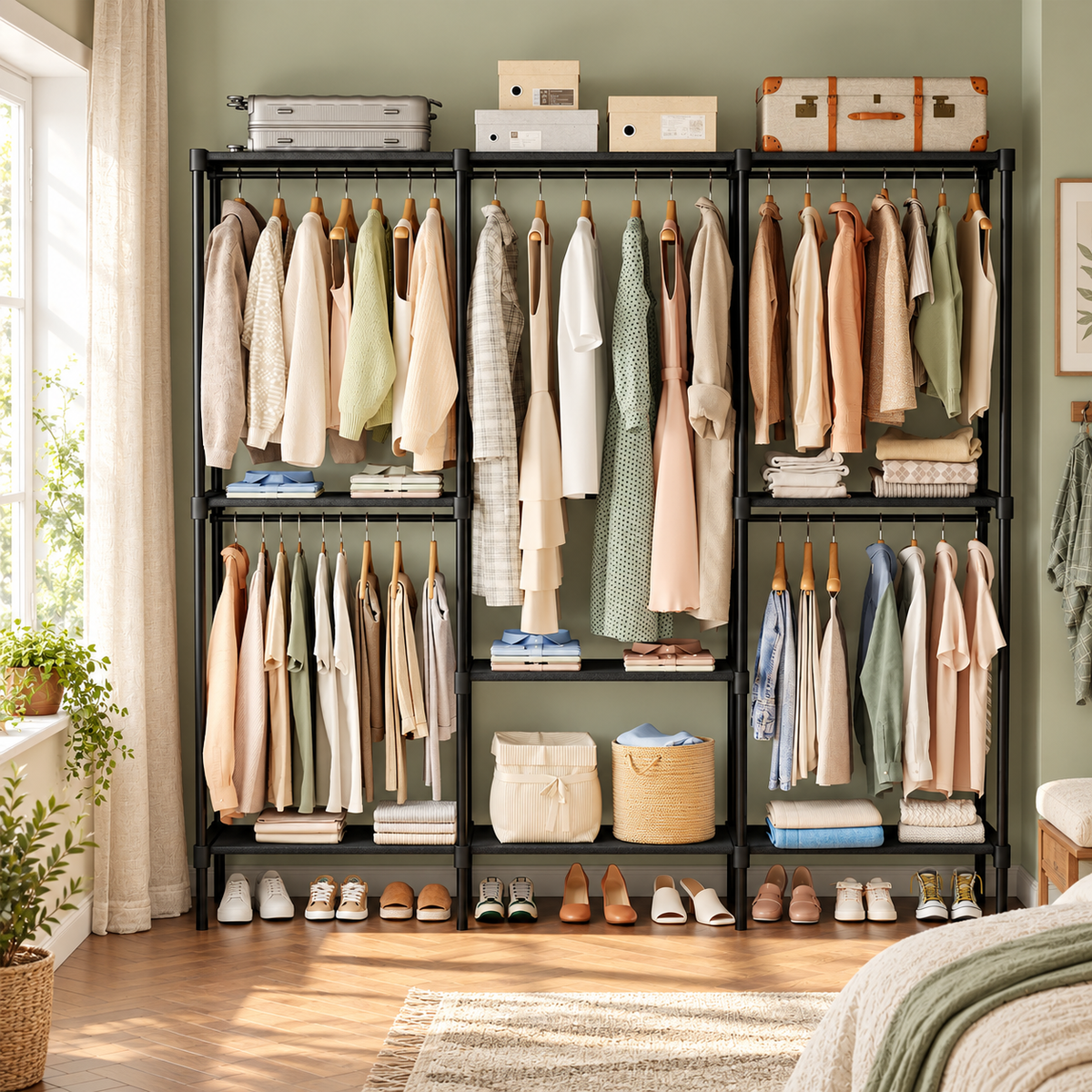 Portable 3-Row Wardrobe Closet