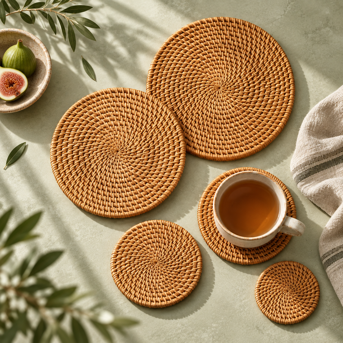 Woven Rattan Coaster Set