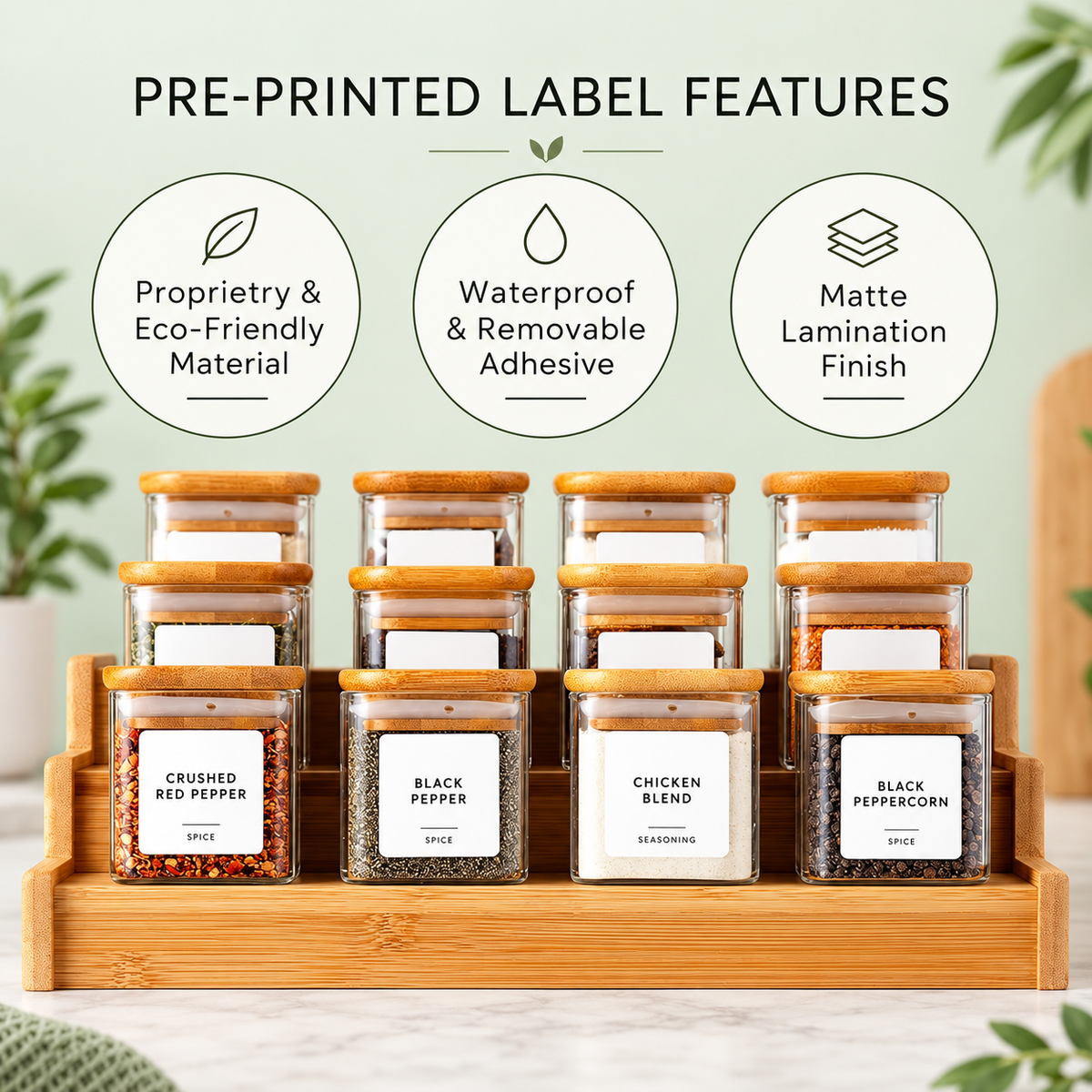 5oz Glass Spice Jar Set with Bamboo Lids