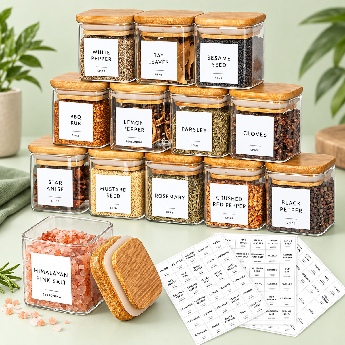 5oz Glass Spice Jar Set with Bamboo Lids