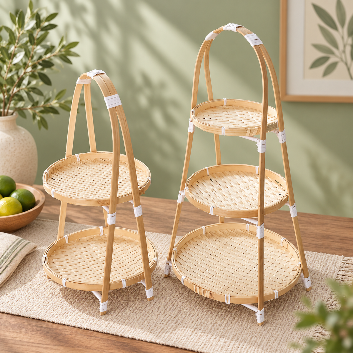 Tiered Bamboo Basket Stand