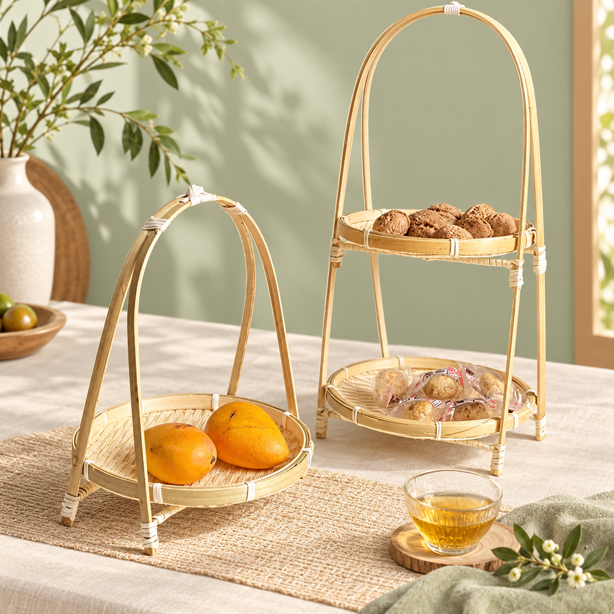 Tiered Bamboo Basket Stand