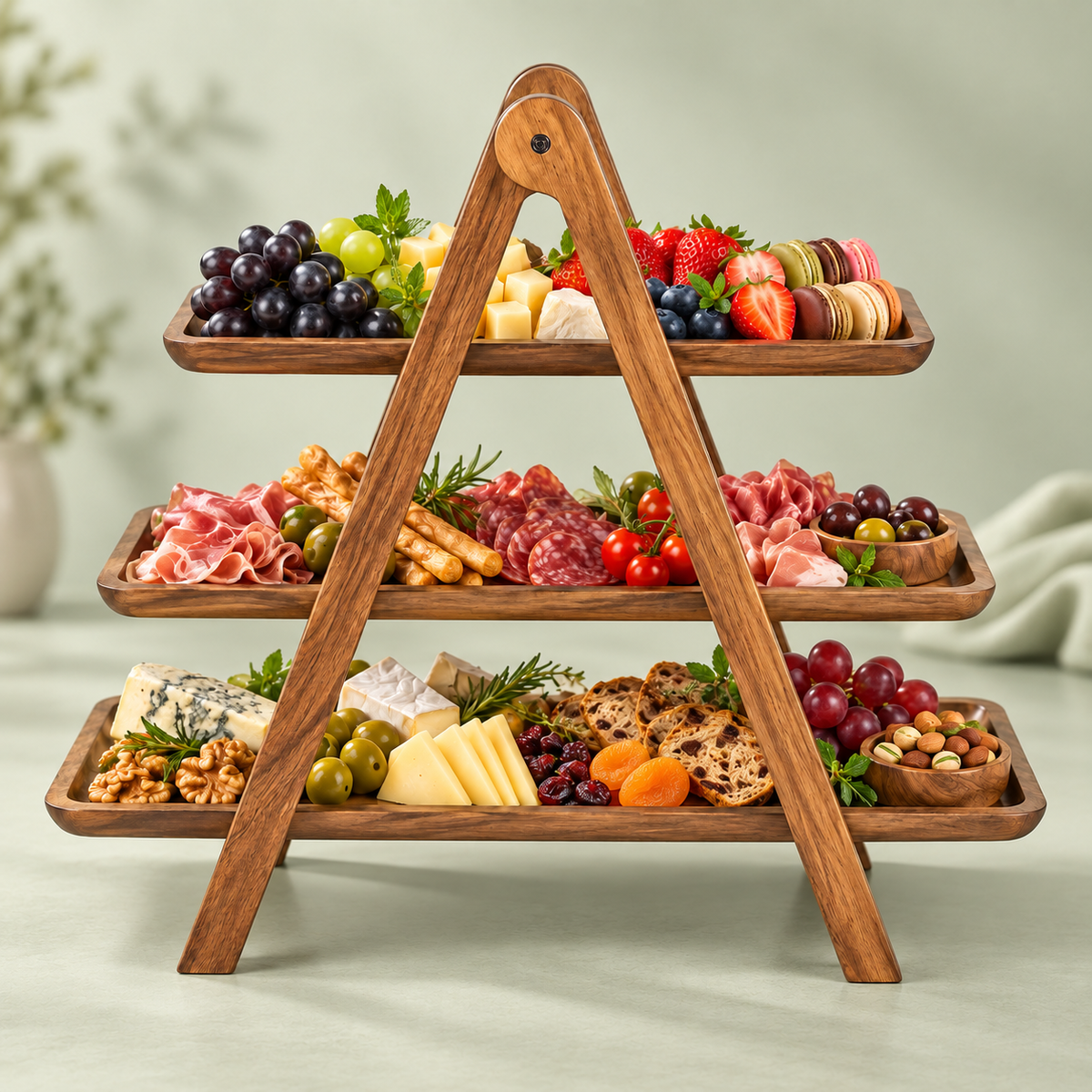 3-Tier Wooden Serving Tray