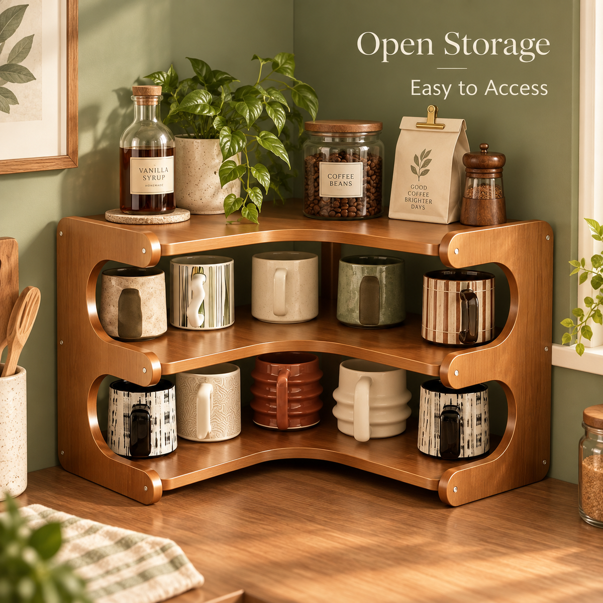 Natural Bamboo Corner Shelf Organizer