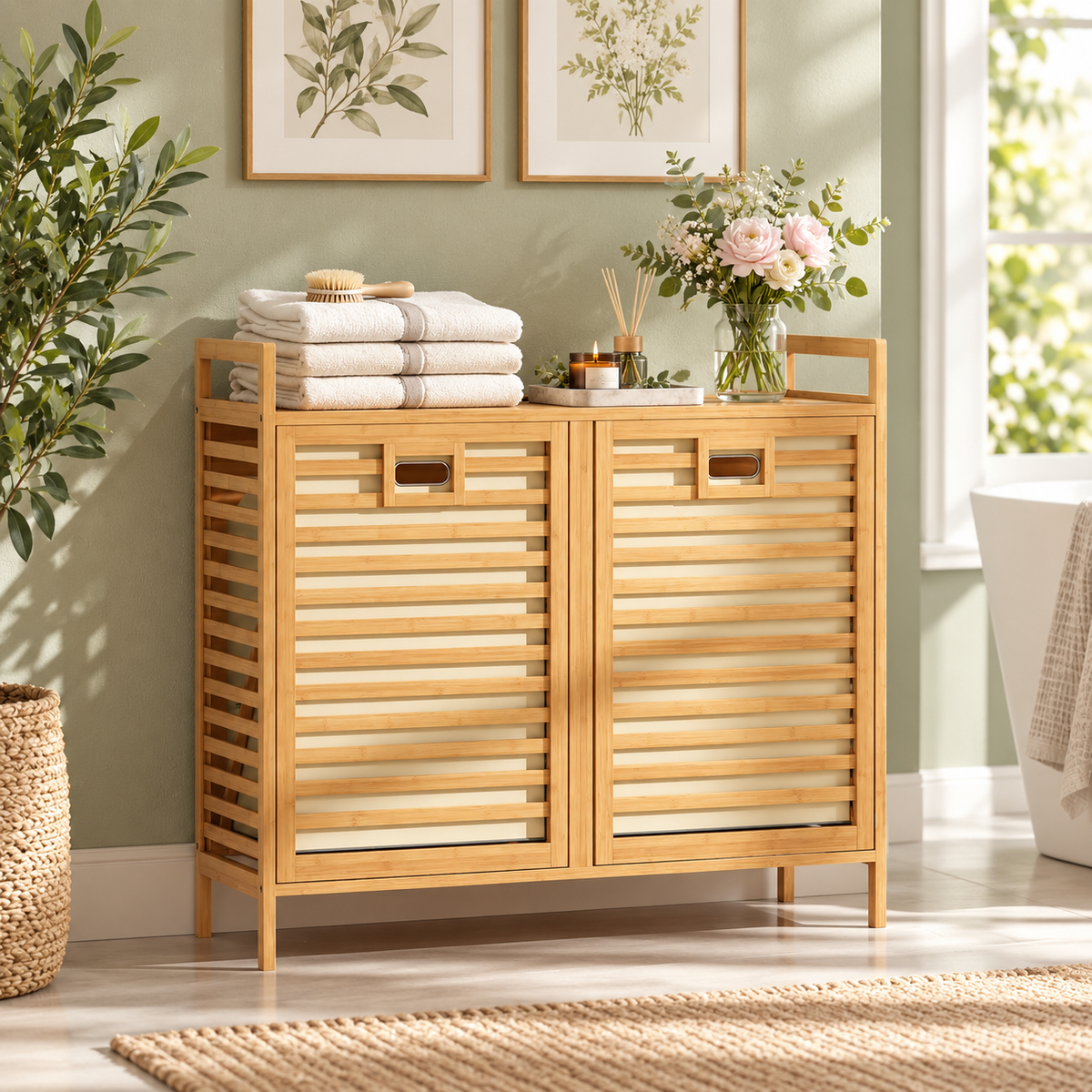 Bamboo Tilt-Out Laundry Hamper Cabinet