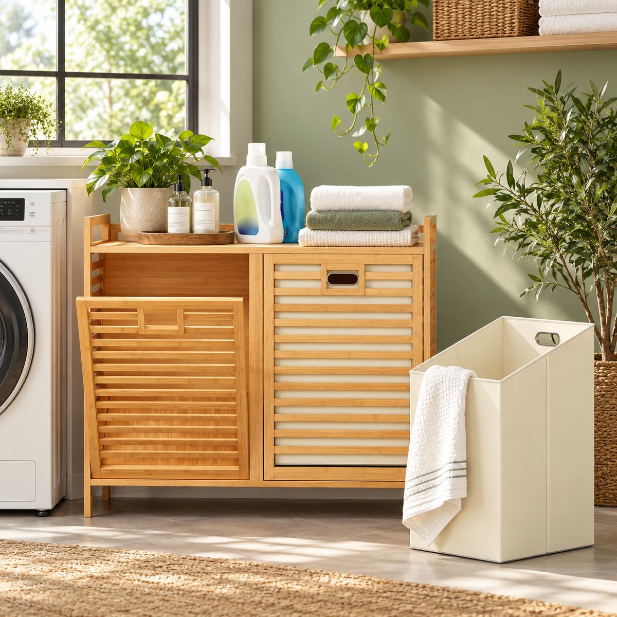 Bamboo Tilt-Out Laundry Hamper Cabinet