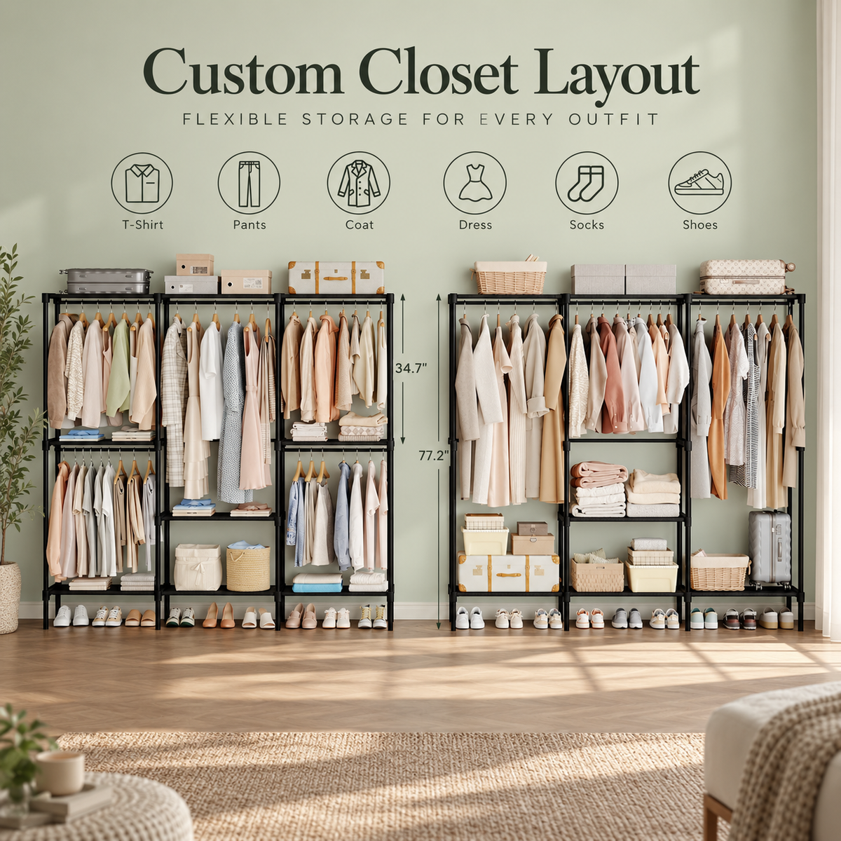 Portable 3-Row Wardrobe Closet