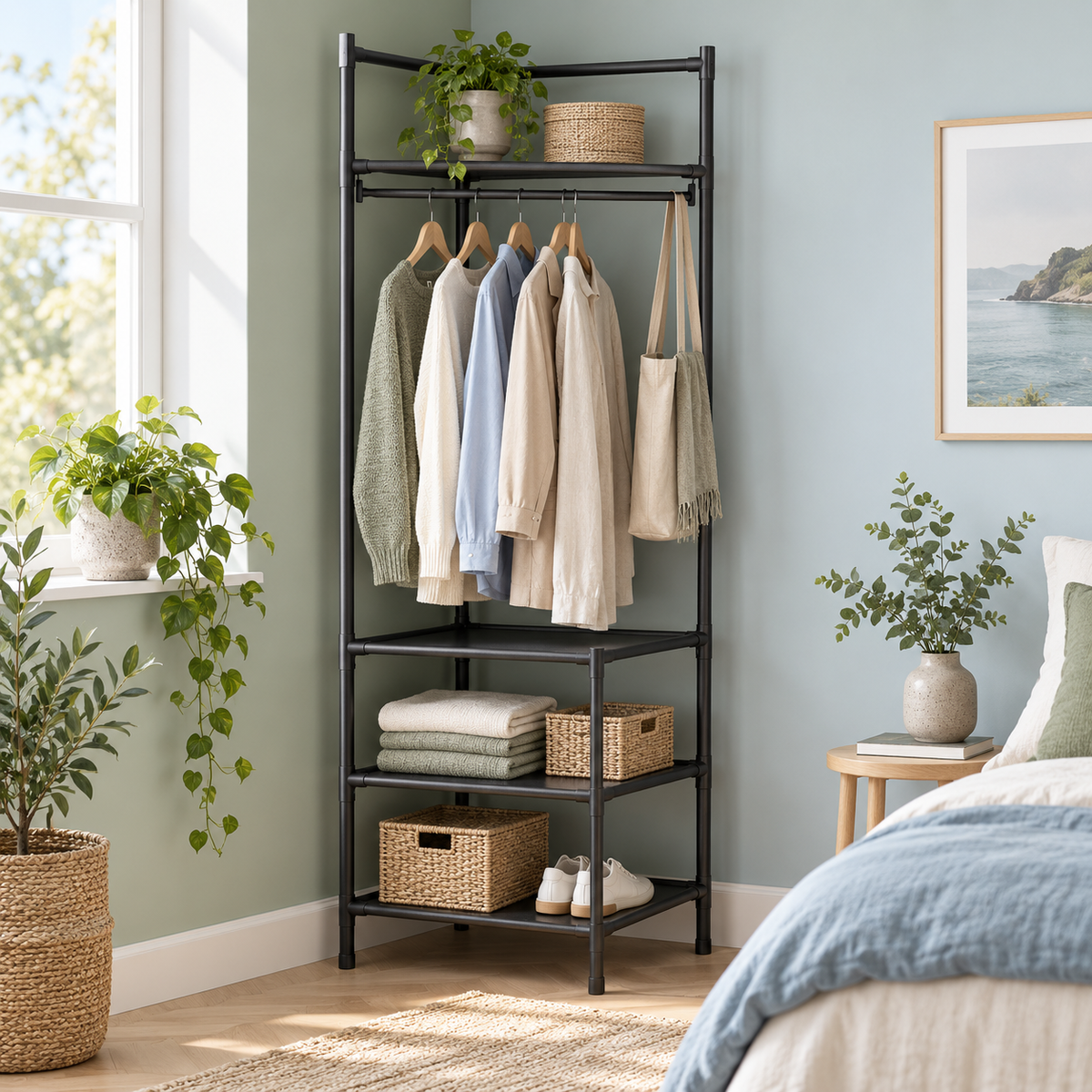 Detachable Multi-Tier Corner Coat Rack