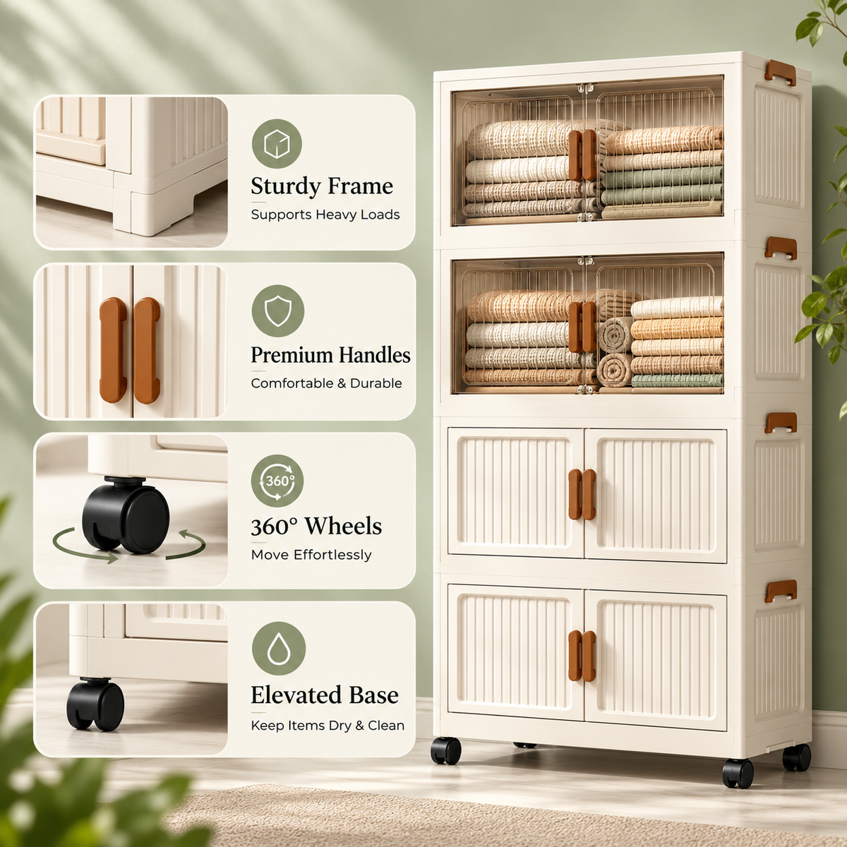 Foldable Rolling Clothes Storage Cabinet