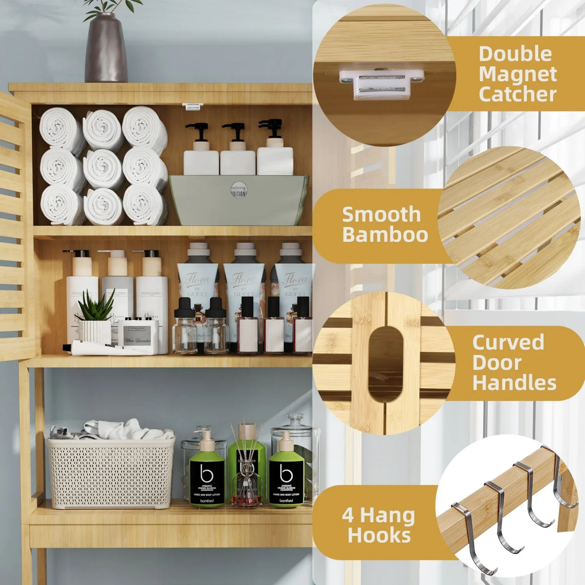 3-Tier Bamboo Over-Toilet Storage Organizer